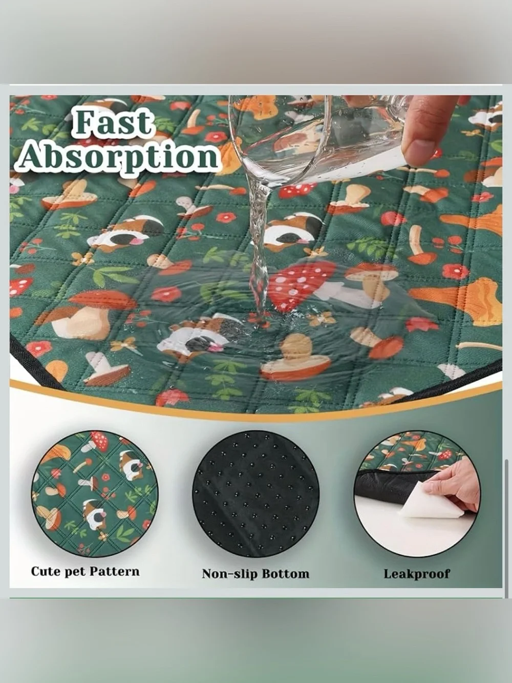 Small Pets Waterproof Play Mat/Dog Wee Pad - Green Mushroom Pattern, NWT